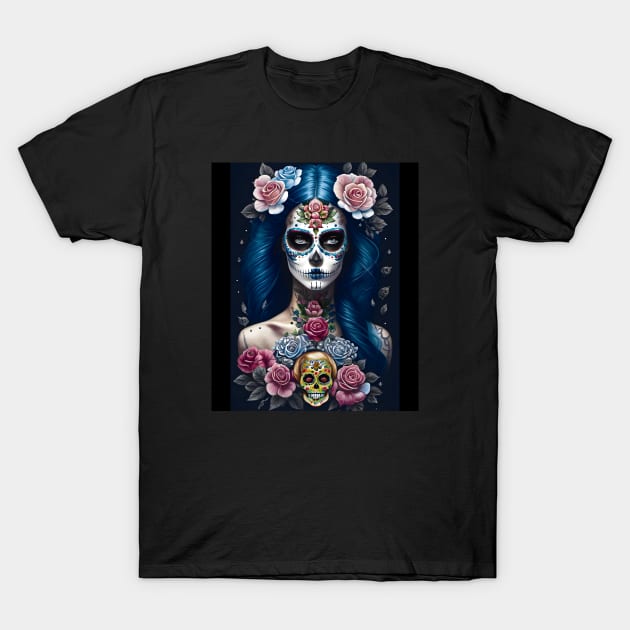 Sugar Skull Art - Striking Woman in Skull Makeup T-Shirt by ImaginativeInkPOD